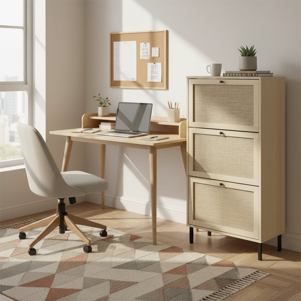 Rattan 3 Door Shoe Rack