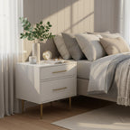 25.75 White Two Drawer Nightstand with Gold Pulls