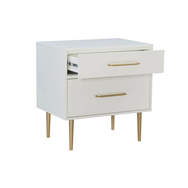 25.75 White Two Drawer Nightstand with Gold Pulls