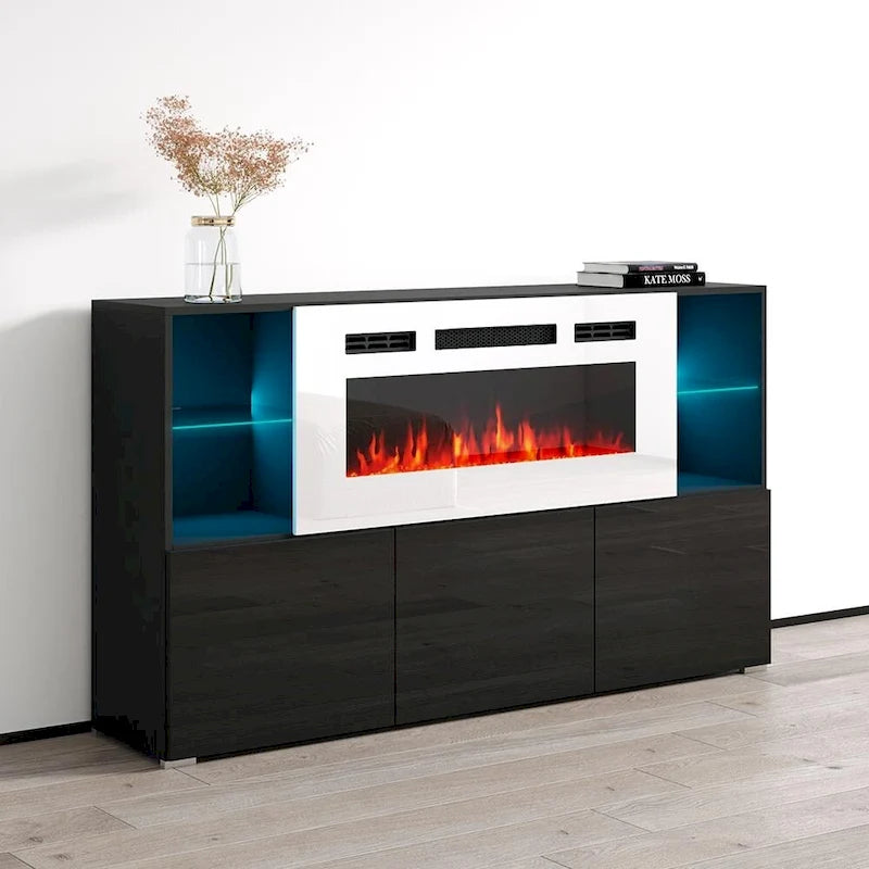 63-inch Modern Electric Fireplace Sideboard
