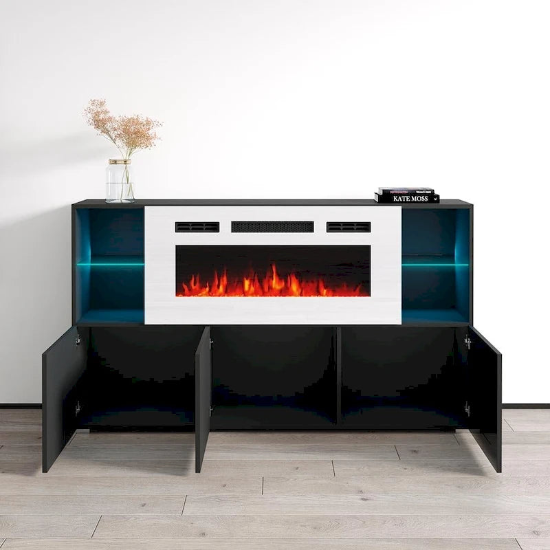 63-inch Modern Electric Fireplace Sideboard