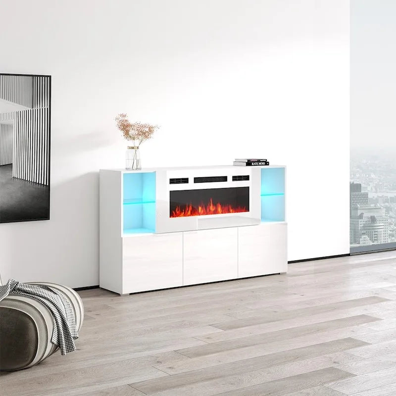 63-inch Modern Electric Fireplace Sideboard