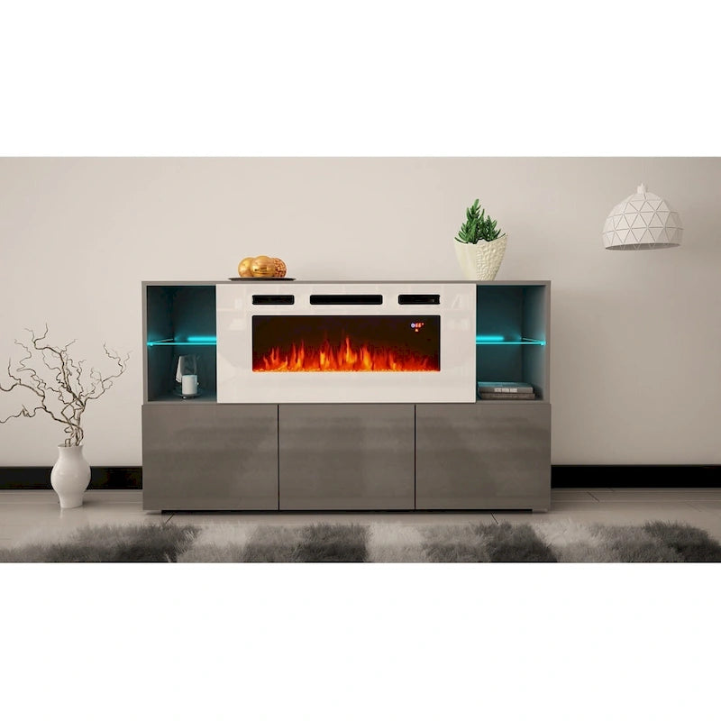 63-inch Modern Electric Fireplace Sideboard