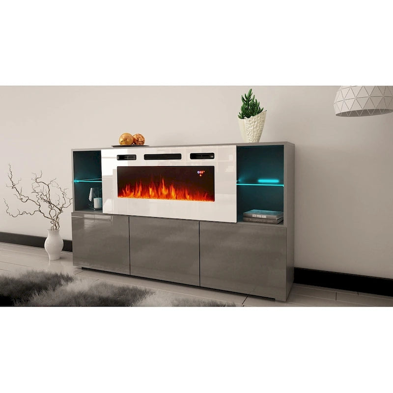 63-inch Modern Electric Fireplace Sideboard