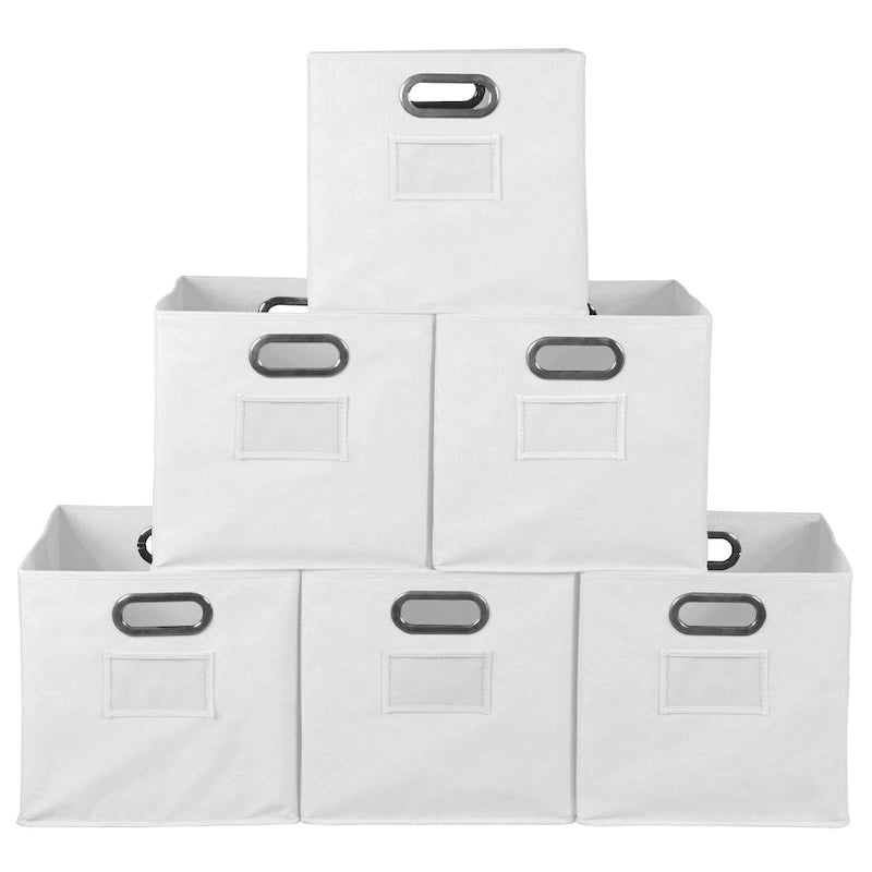 Set of 6 Foldable Fabric Storage Bins- White