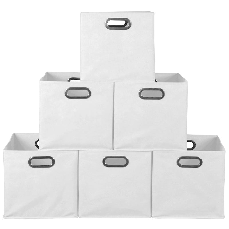 Set of 6 Foldable Fabric Storage Bins- White