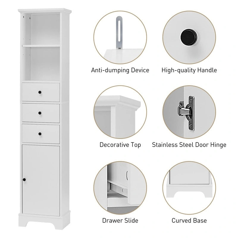 Freestanding Bathroom Storage Cabinet with 3 Drawers and Adjustable Shelf