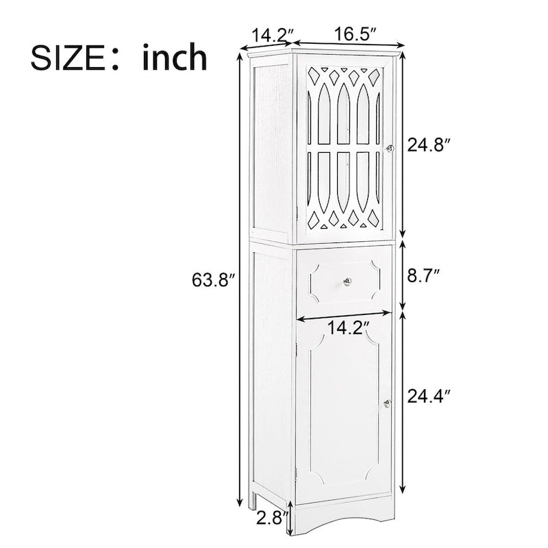 Freestanding Tall Bathroom Cabinet with Acrylic Door