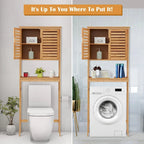 Bamboo Over-The-Toilet Organizer Cabinet, Bathroom Storage Shelf with Doors and Shelves Freestanding Space Saver