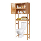 Bamboo Over-The-Toilet Organizer Cabinet, Bathroom Storage Shelf with Doors and Shelves Freestanding Space Saver