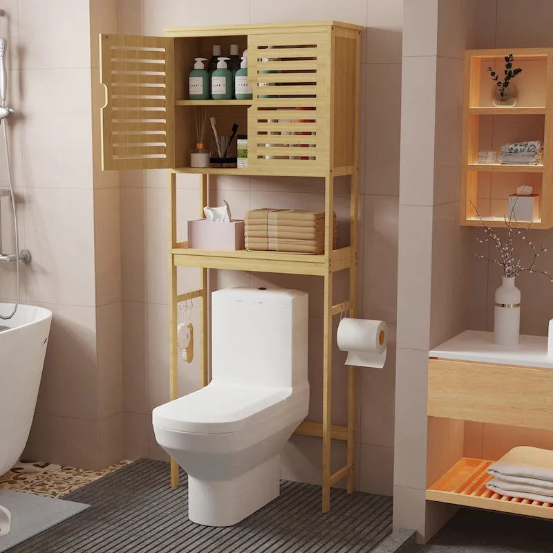 Bathroom Over The Toilet Storage Cabinet Organizer With Doors Shelves - 25 x 10 x 69