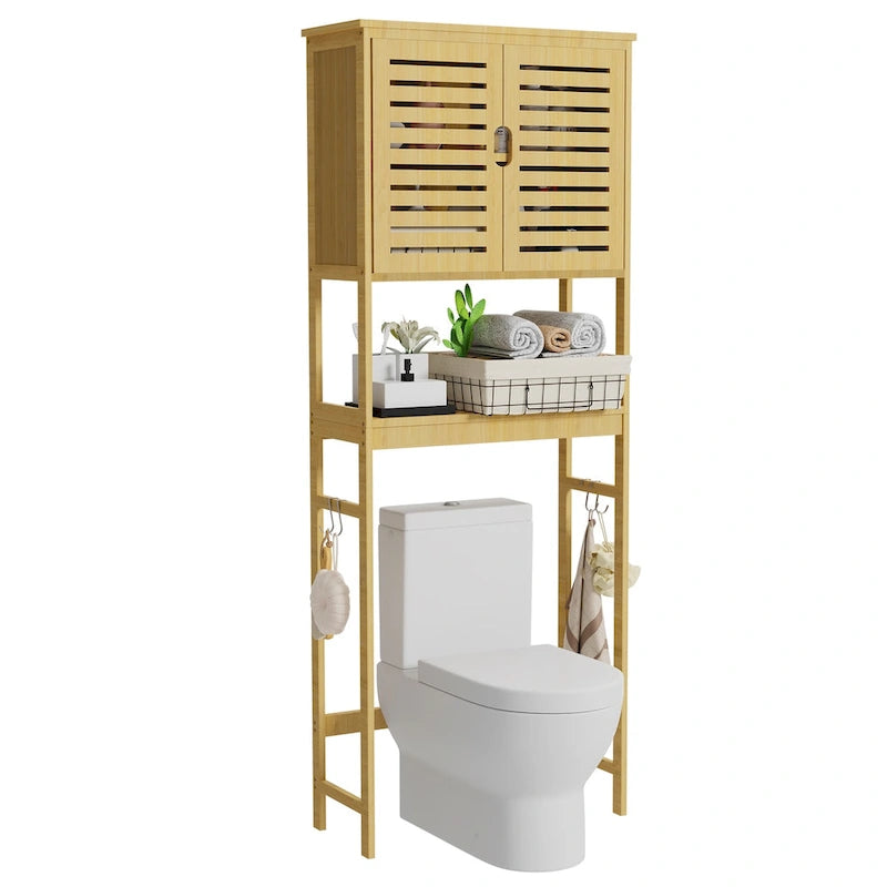 Bathroom Over The Toilet Storage Cabinet Organizer With Doors Shelves - 25 x 10 x 69
