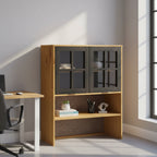 Solid Pine High Cabinet Top Unit (with Glass Doors) — 31.5 x 14.6 x 39.4