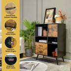 Industrial Buffet Sideboard Kitchen Cupboard with Cubbies Drawers-Rustic Brown - Rustic Brown - 31.5 x 16 x 42 (L x W x H)