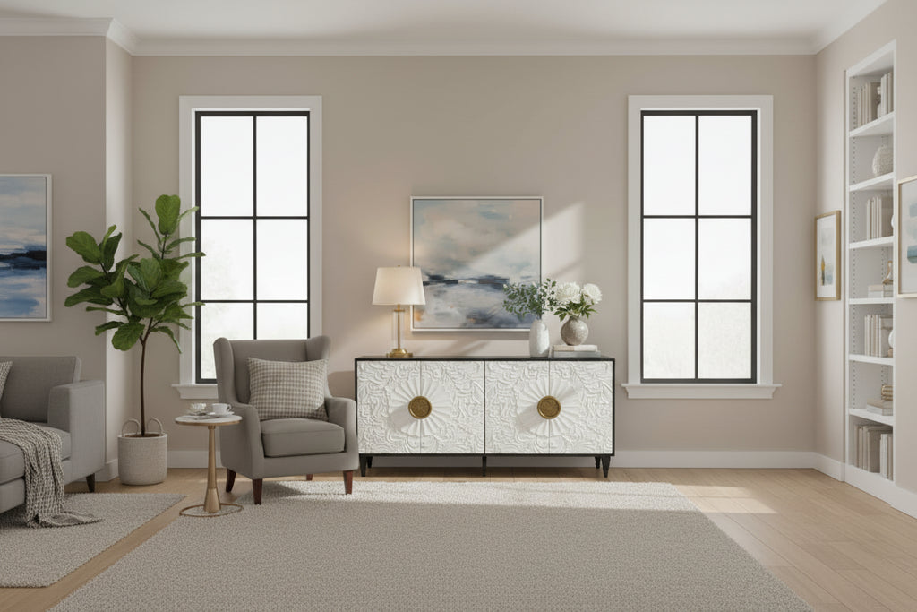 Carved Symmetrical Design Door Sideboards