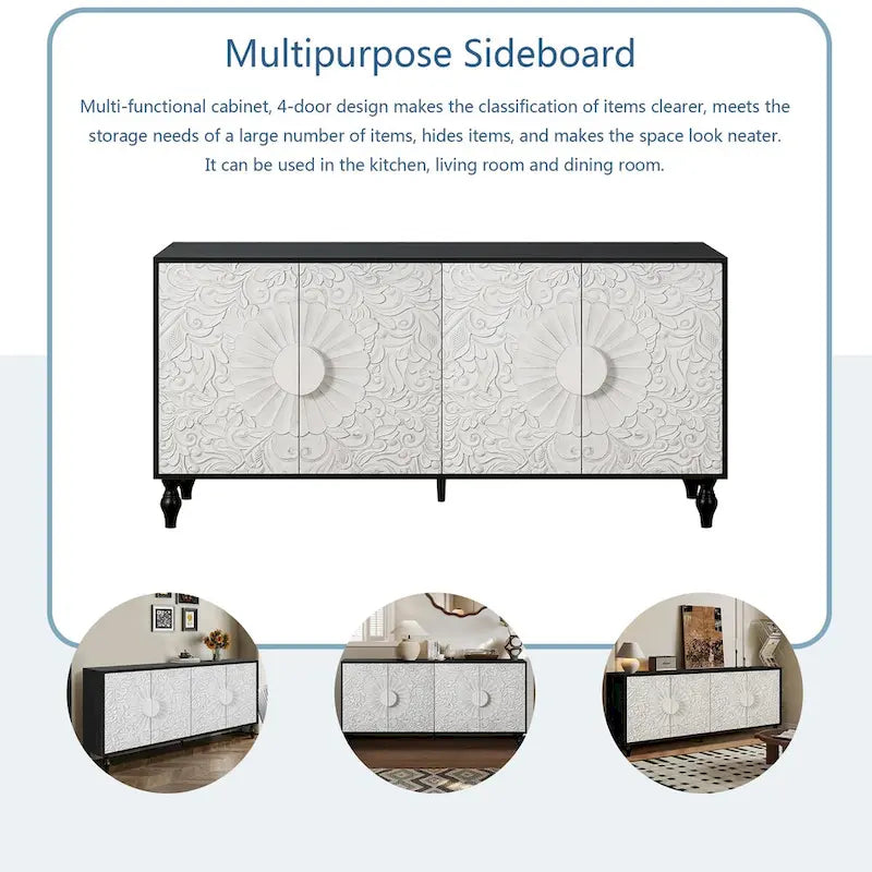 Carved Symmetrical Design Door Sideboards