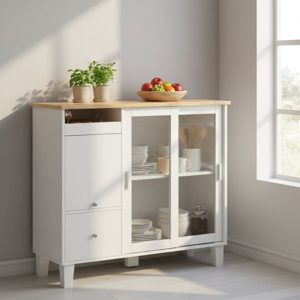 Kitchen Island with Drop Leaf, LED Light Kitchen Cart on Wheels
