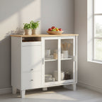 Kitchen Island with Drop Leaf, LED Light Kitchen Cart on Wheels