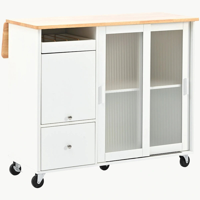 Kitchen Island with Drop Leaf, LED Light Kitchen Cart on Wheels