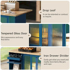 Kitchen Island with Drop Leaf, LED Light Kitchen Cart on Wheels