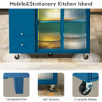 Kitchen Island with Drop Leaf, LED Light Kitchen Cart on Wheels