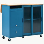 Kitchen Island with Drop Leaf, LED Light Kitchen Cart on Wheels