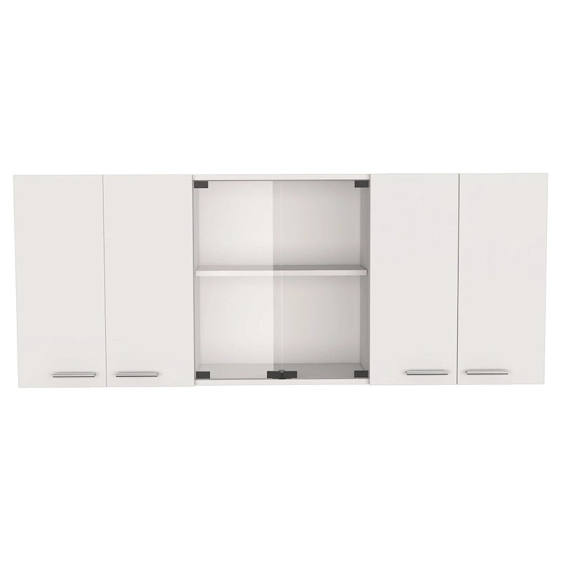 59-inch Two Center Glass Doors Wall Cabinet White
