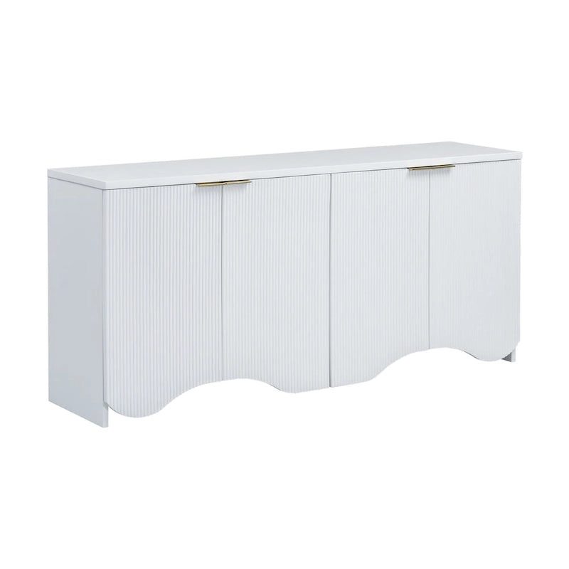 Vertical Stripes and Wavy Design of a Four-Door Cabinet Cabinet Suitable for Hallway, Entryway, Living Room
