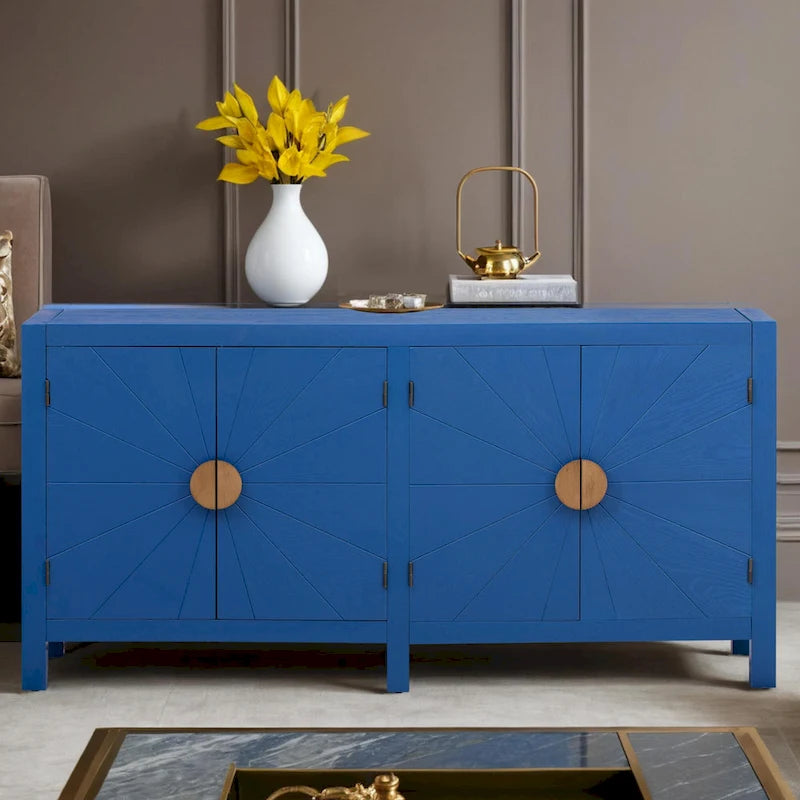 Caractéristiques uniques du meuble en placage de frêne avec portes de placard à motif de lignes rayonnantes, adapté aux salons et aux couloirs