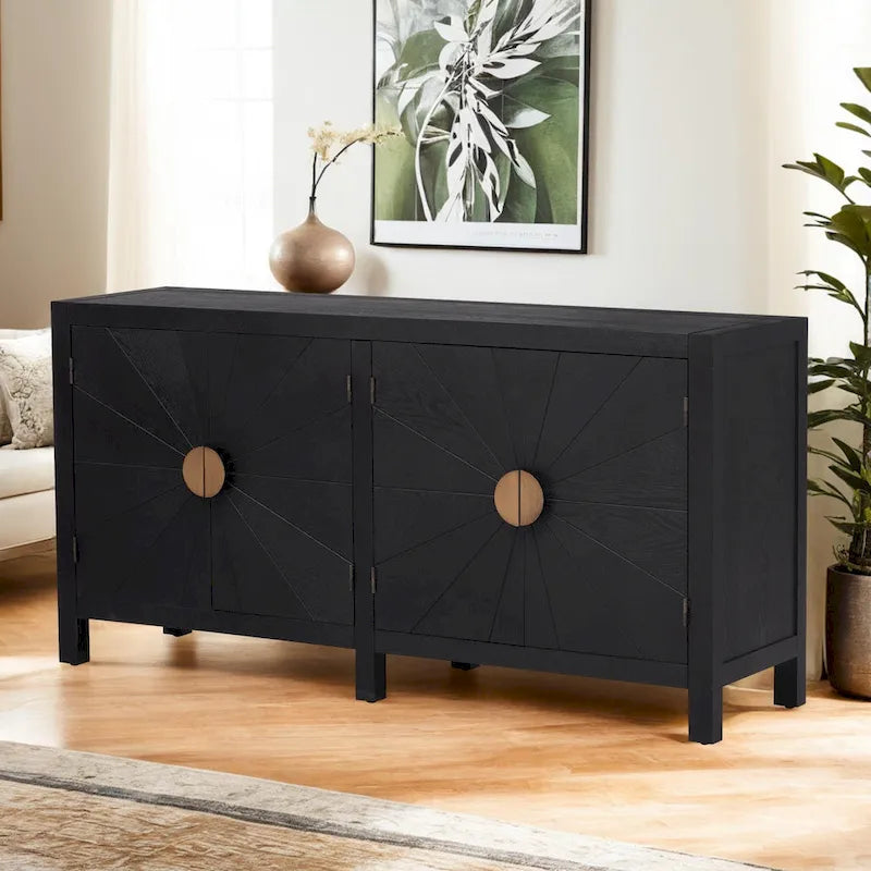 Caractéristiques uniques du meuble en placage de frêne avec portes de placard à motif de lignes rayonnantes, adapté aux salons et aux couloirs