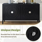 Retro Sideboard Door w/Circular Groove Design Round Metal Door Handle