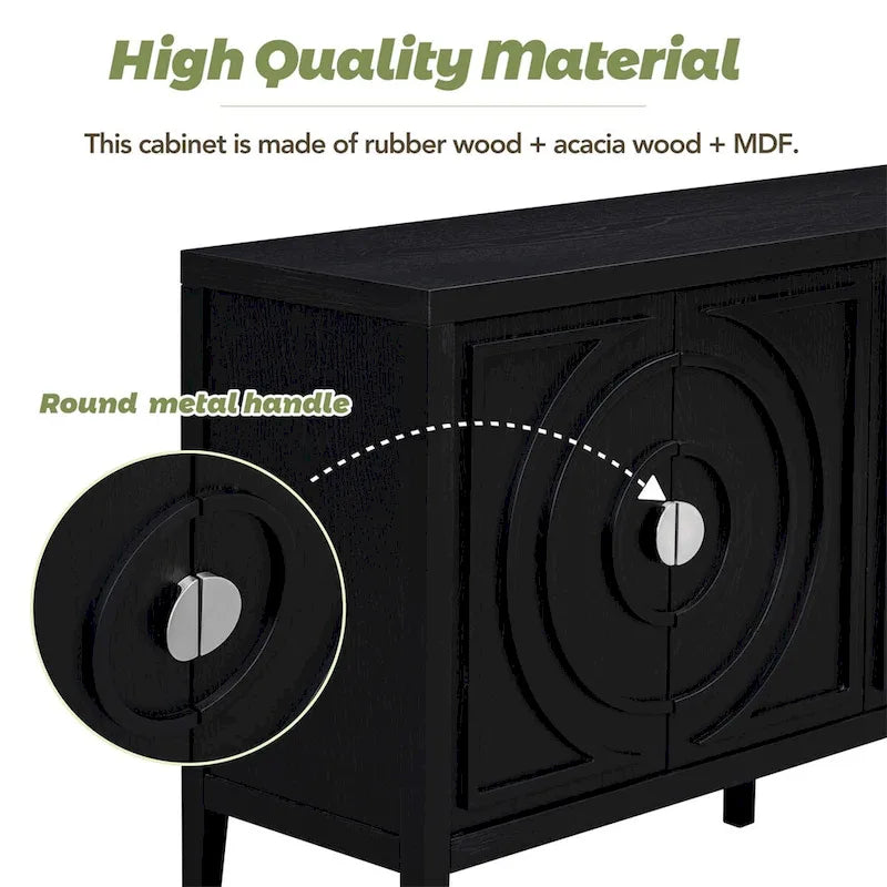 Retro Sideboard Door w/Circular Groove Design Round Metal Door Handle