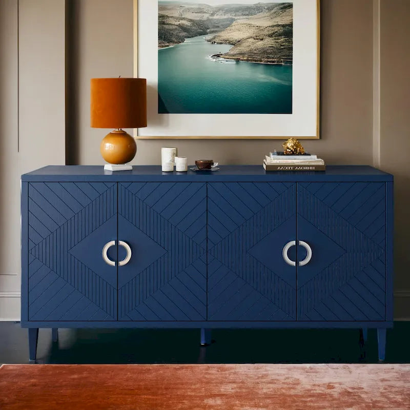 Meuble de rangement 4 portes, élégant et fonctionnel, avec pieds en pin et MDF, pour le salon, la chambre et la cuisine