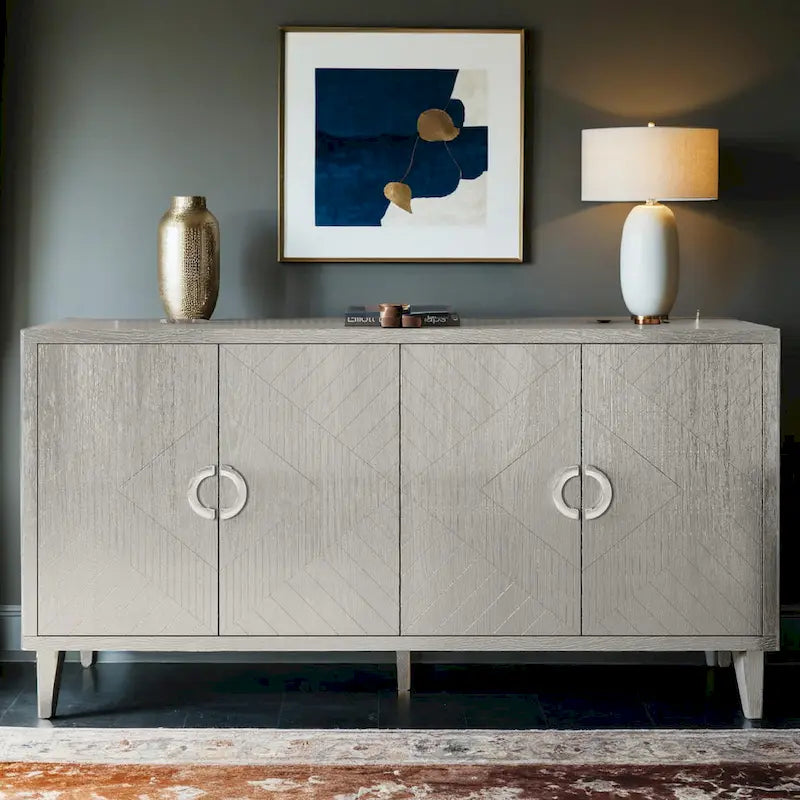 Meuble de rangement 4 portes, élégant et fonctionnel, avec pieds en pin et MDF, pour le salon, la chambre et la cuisine