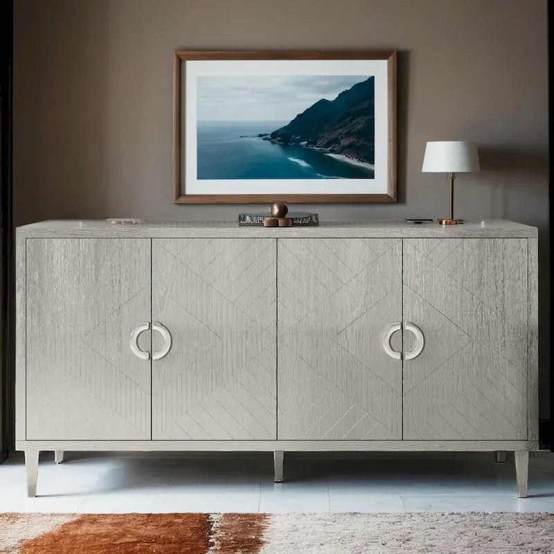 Meuble de rangement 4 portes, élégant et fonctionnel, avec pieds en pin et MDF, pour le salon, la chambre et la cuisine