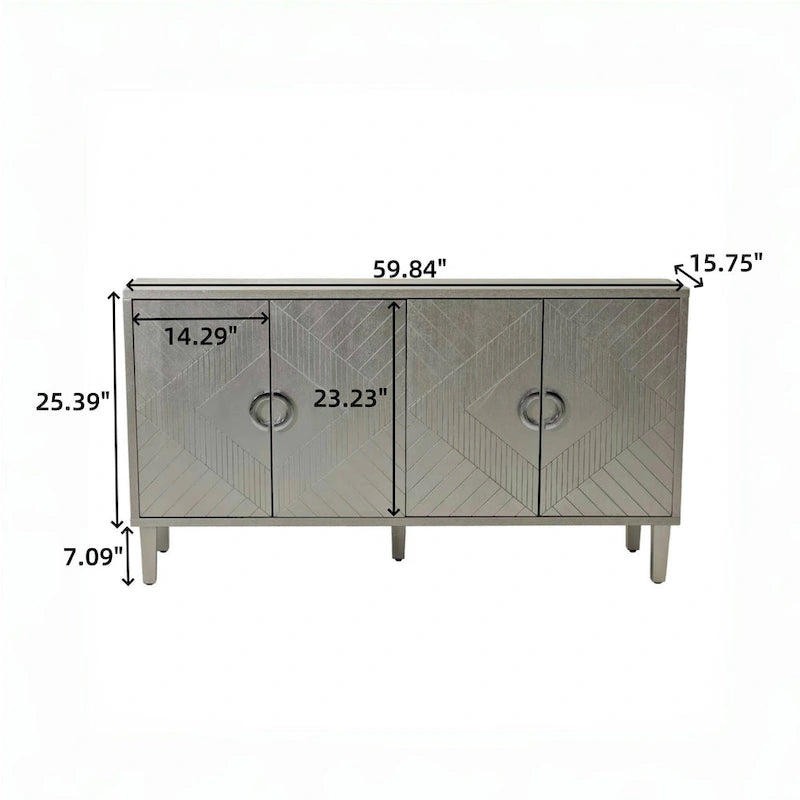 Meuble de rangement 4 portes, élégant et fonctionnel, avec pieds en pin et MDF, pour le salon, la chambre et la cuisine