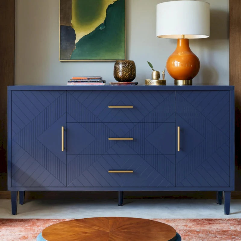 Meuble de rangement 4 portes, élégant et fonctionnel, avec pieds en pin et MDF, pour le salon, la chambre et la cuisine