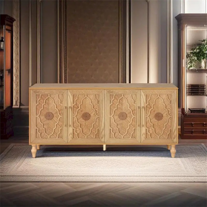 Carved Flower Door Large Storage Cabinet