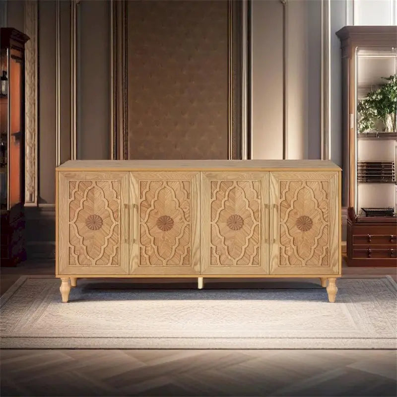 Carved Flower Door Large Storage Cabinet