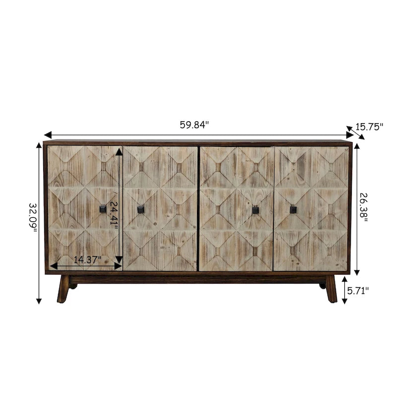 59.84 4 Doors Vintage Sideboard ,Freestanding Sideboard Storage Cabinet
