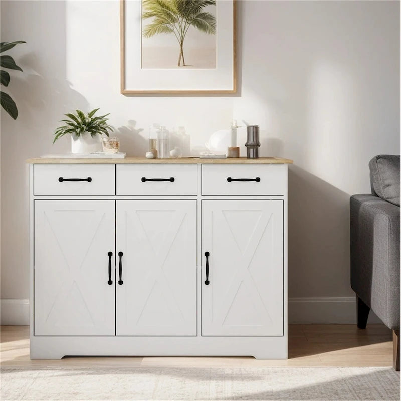 Farmhouse Buffet Cabinet Storage Sideboard with 3 Drawers and 3 Doors