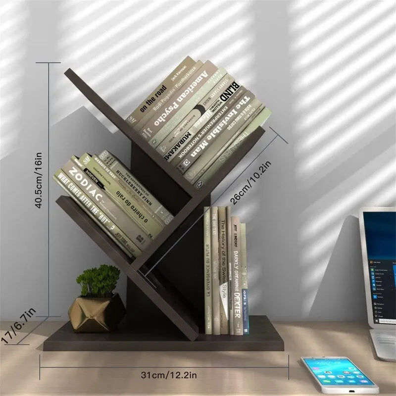 Wooden Book Tree Shelf