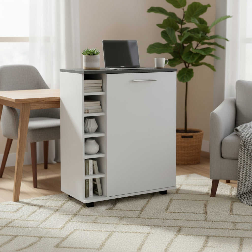 Bar Cart with Integrated Wine Storage,Spacious Cabinet and Smooth Rollers