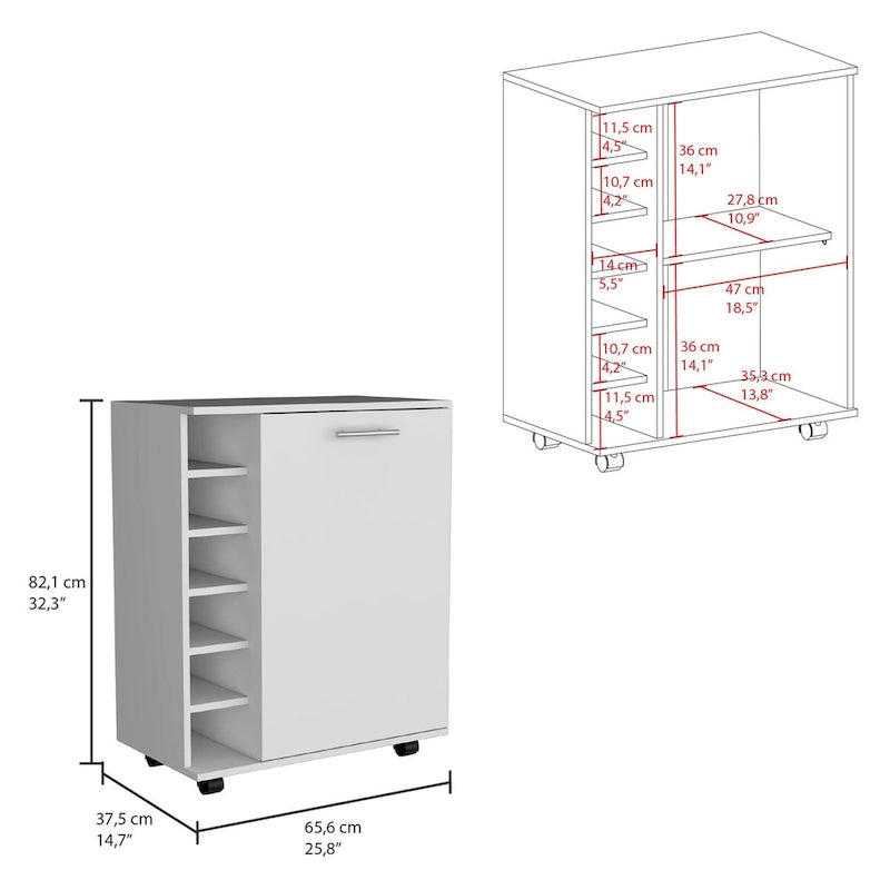 Bar Cart with Integrated Wine Storage,Spacious Cabinet and Smooth Rollers