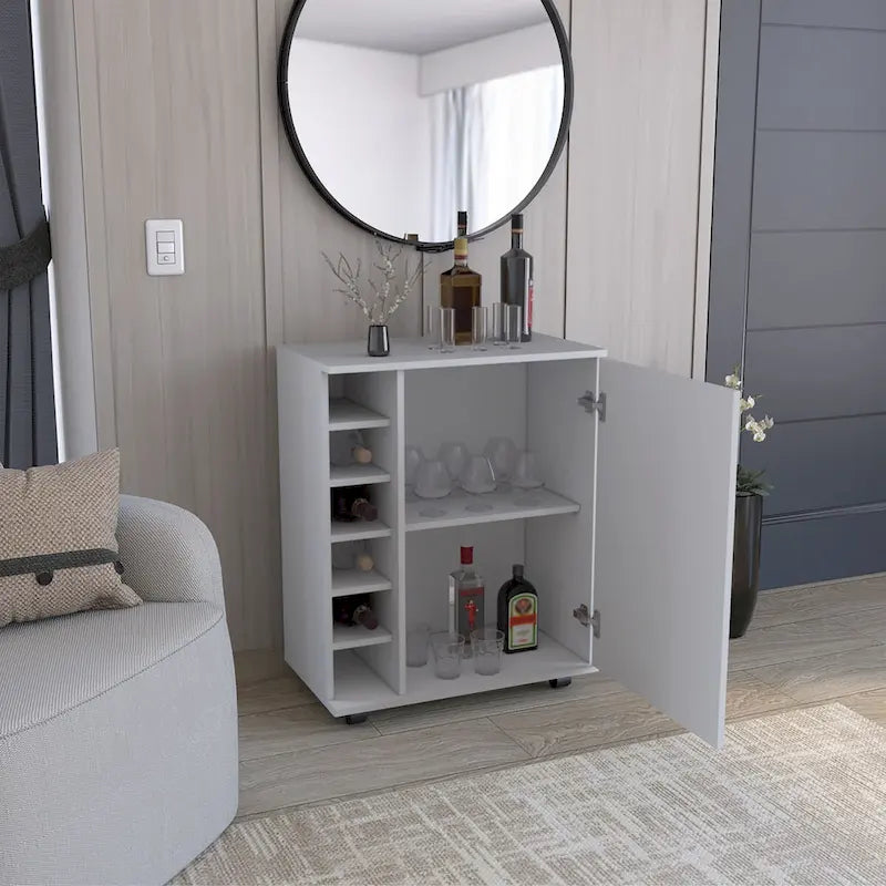 Bar Cart with Integrated Wine Storage,Spacious Cabinet and Smooth Rollers
