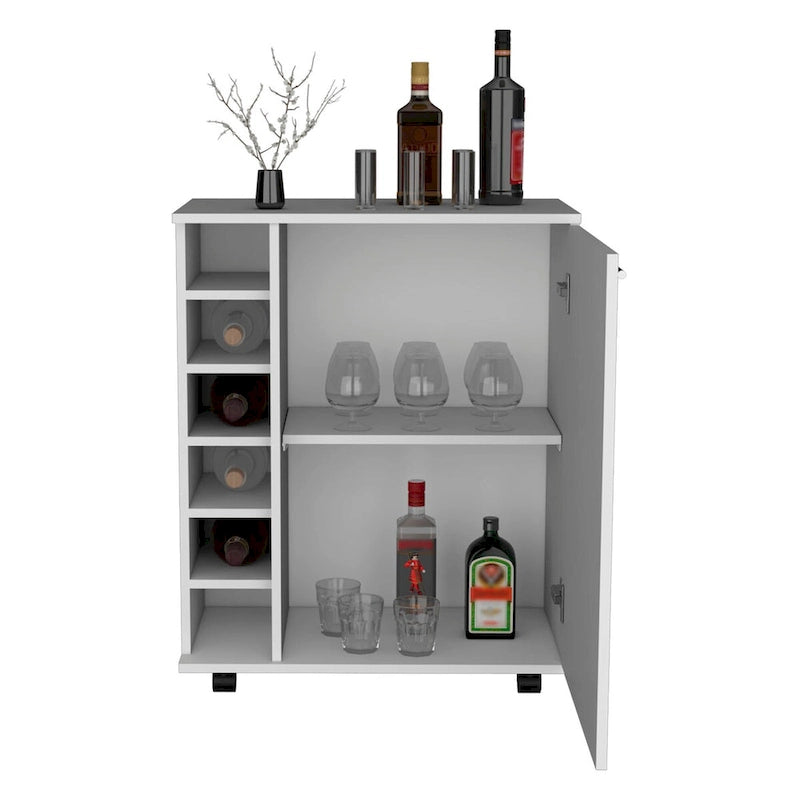 Bar Cart with Integrated Wine Storage,Spacious Cabinet and Smooth Rollers