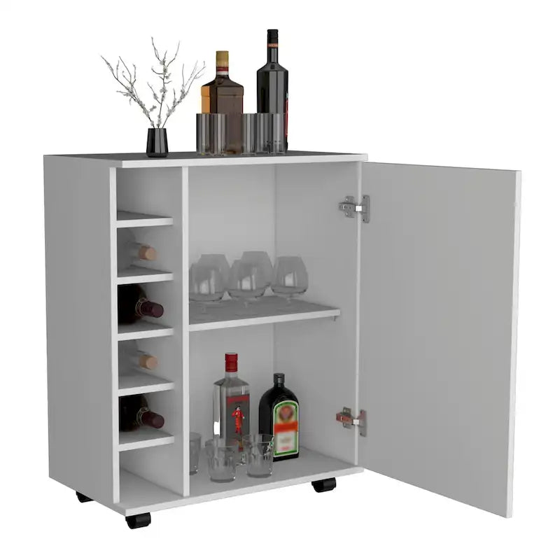Bar Cart with Integrated Wine Storage,Spacious Cabinet and Smooth Rollers
