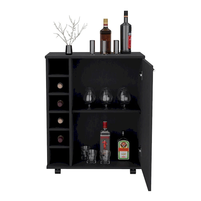 Bar Cart with Integrated Wine Storage,Spacious Cabinet and Smooth Rollers