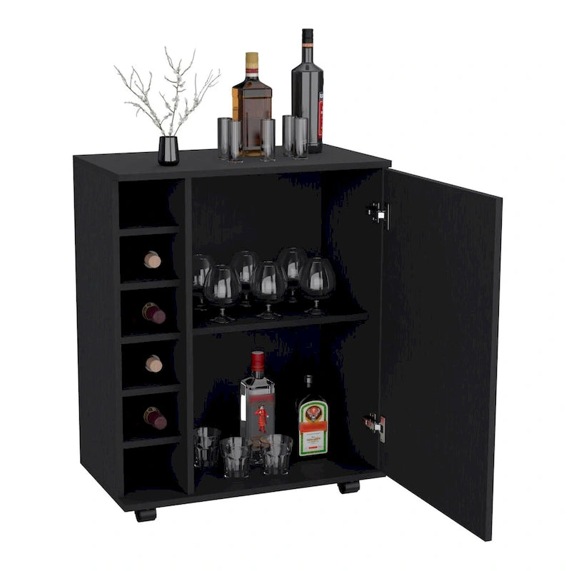 Bar Cart with Integrated Wine Storage,Spacious Cabinet and Smooth Rollers