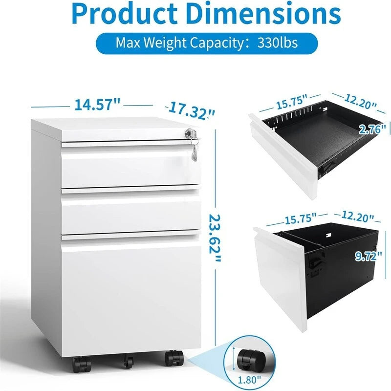 3 Drawer Mobile File Cabinet